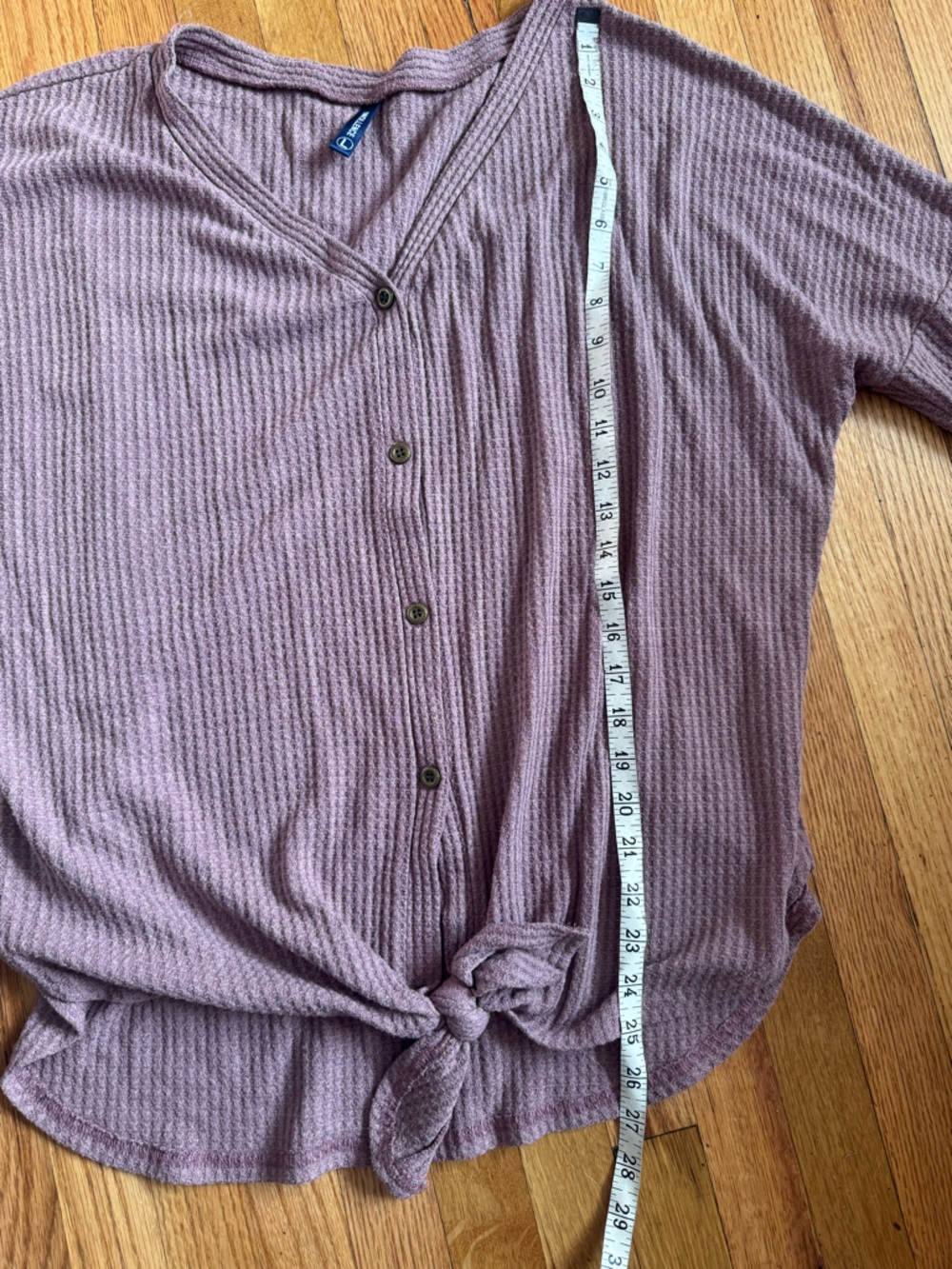 Mauve Button-Front Waffle Knit Top with Front Tie - Picture 8 of 10